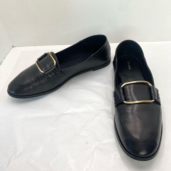 FRAME Le Hammond Black Loafer Soft Leather Women’s 40 or 9.5 Goldtone Buckle - Picture 1 of 13